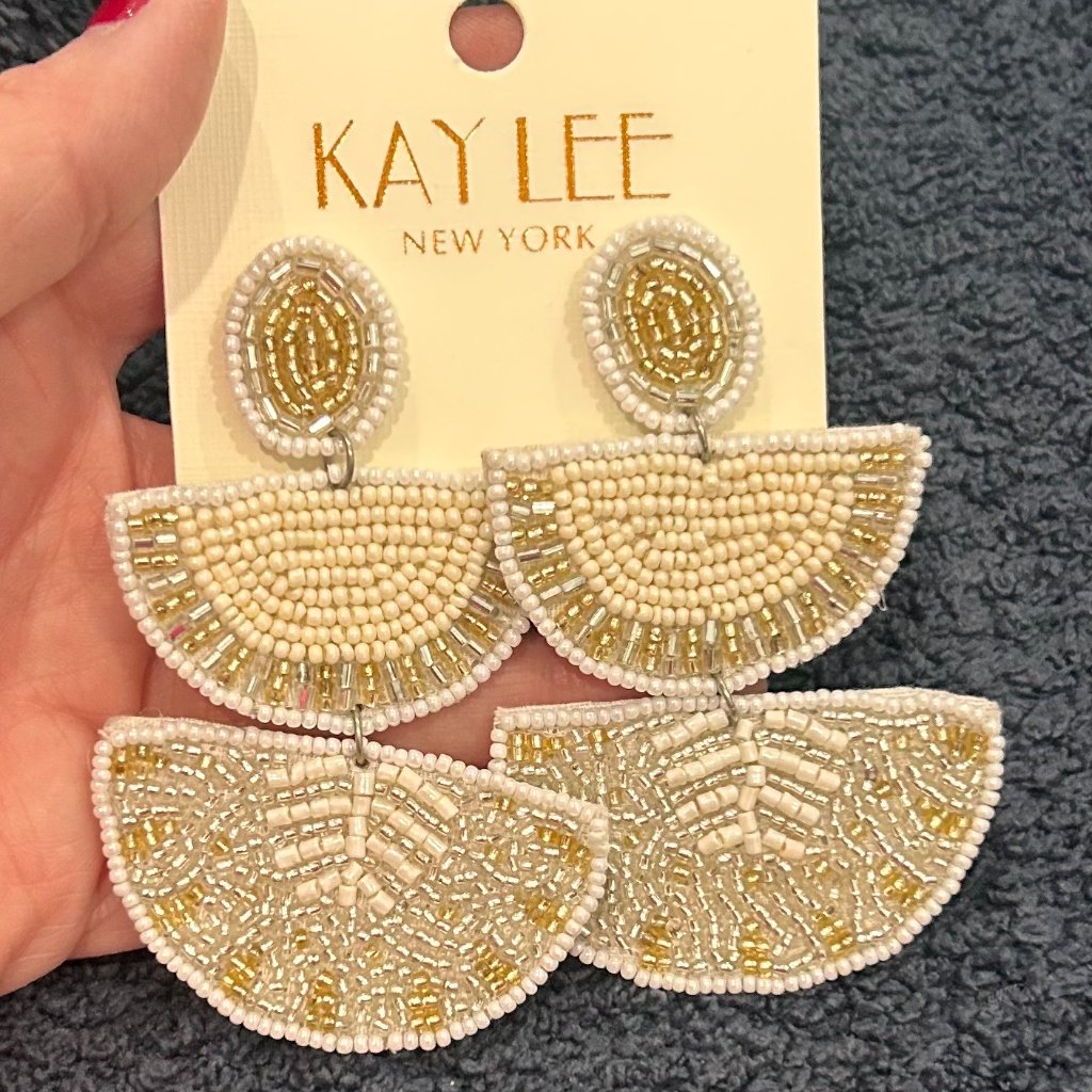 Gold And Cream Seed Bead Earrings